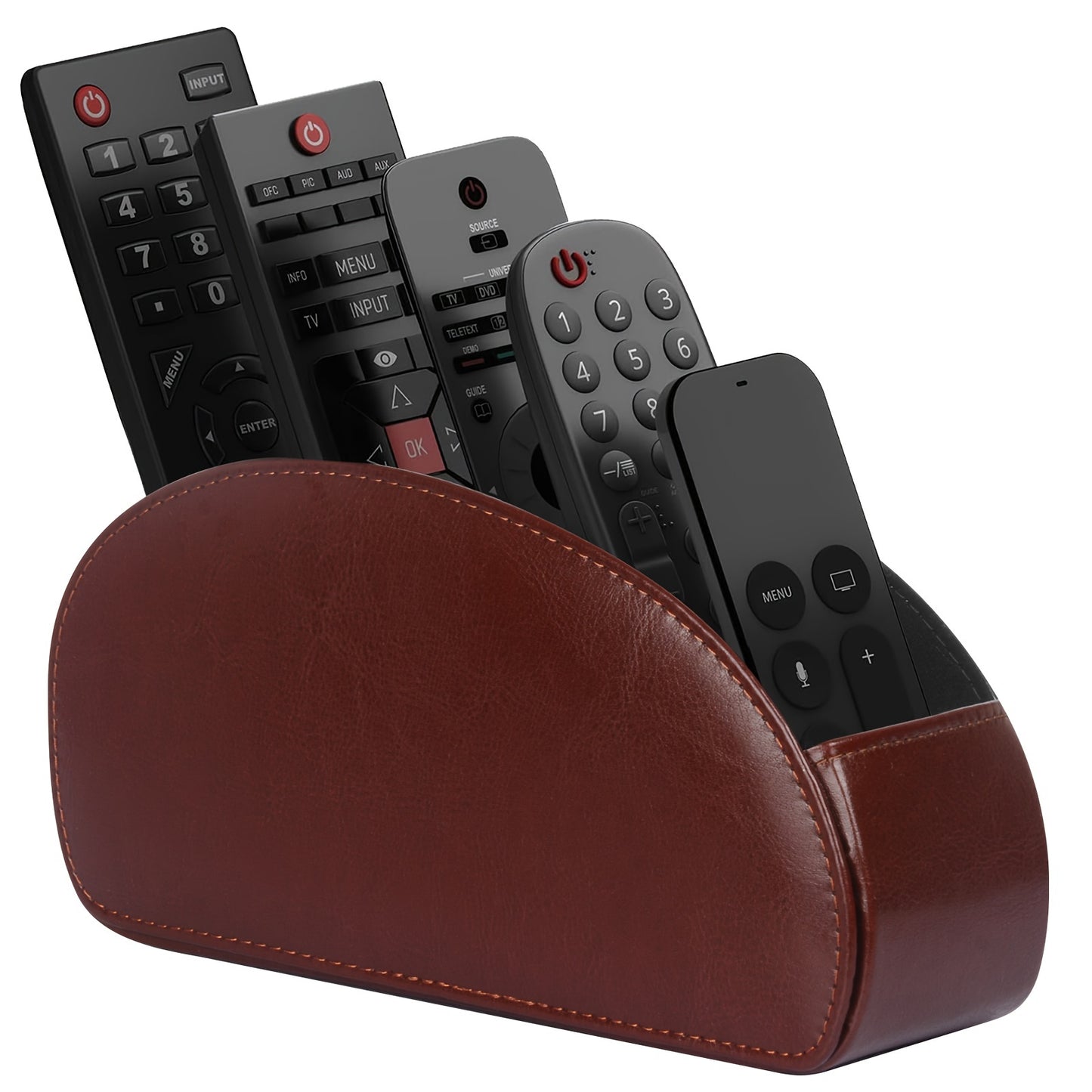 Remote Control Holder with 5 Compartments - Black Faux Leather Remote Caddy for TV, DVD, Blu-Ray, Media Player, And Heater Control, Independent Storage, Desk & Drawer Organizer for Home Storag, Desk & Drawer Organizer for Home Storage