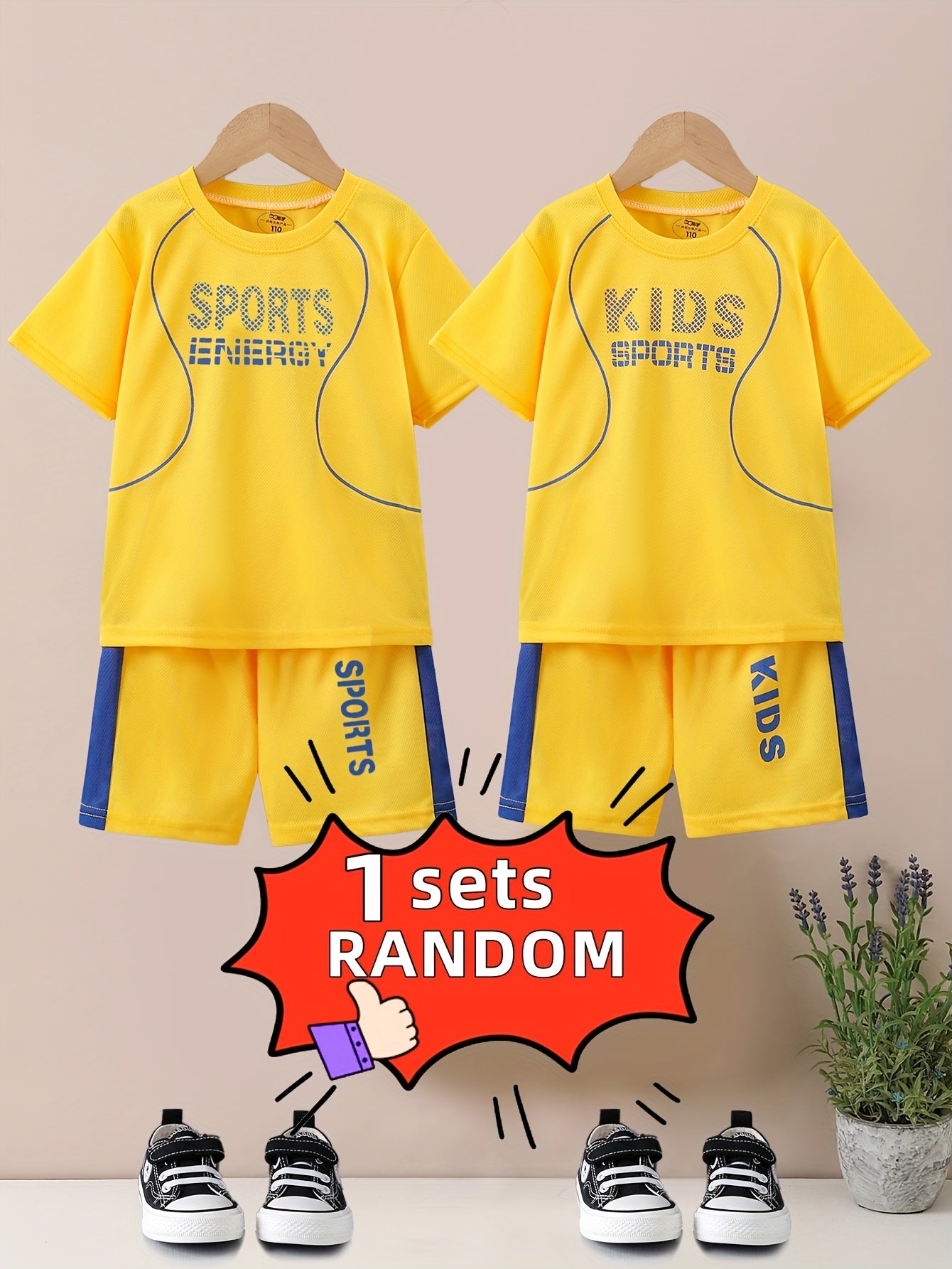 Two-piece Children's Quick-drying Sports Suit, Short-sleeved Shorts, KIDS SPORTS Letter Printed T-shirt, Lightweight And Comfortable, Quick-drying Fabric, Sports Suit