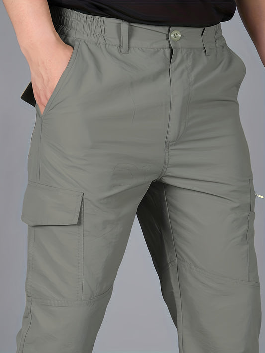 Men'S Casual Cargo Pants, & Quick-Drying, Lightweight with Elastic Waist, Tactical Fleece Lined, Solid Army Green/Black, Zipper Fly, Plus Size S-3XL, for Summer, Weekend Casual Wear, HOMUG