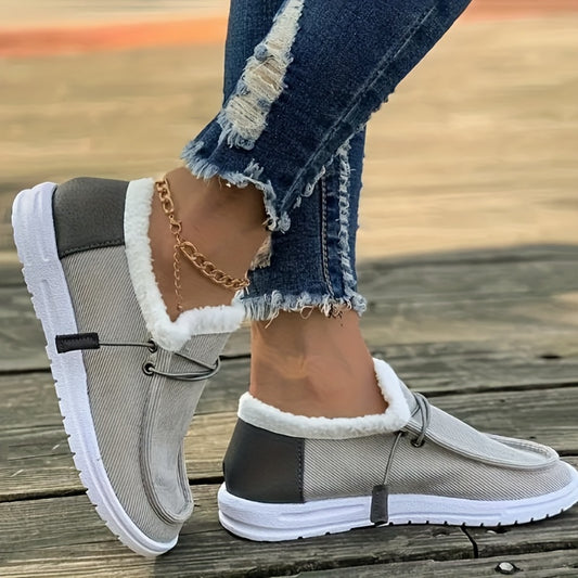 Women's Winter Warm Boots with Plush Corduroy Lining & TPR Sole - Round Toe Ankle Boots in Beige, Black, Light Blue, Brown | Cozy Casual Shoes for Cold Weather