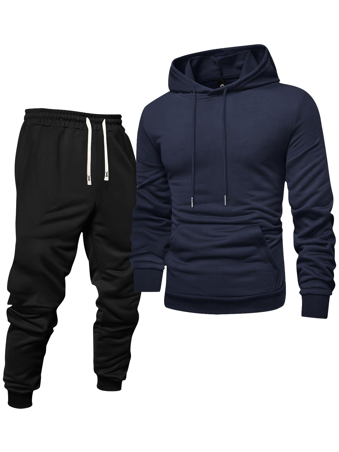 Men's Long Sleeve Hoodie + Drawstring Sweatpants Set Spring Autumn Solid Color Pullover Regular Long Sleeve T-Shirt and Pants Belt Casual Sport Joggers Two-Piece Set