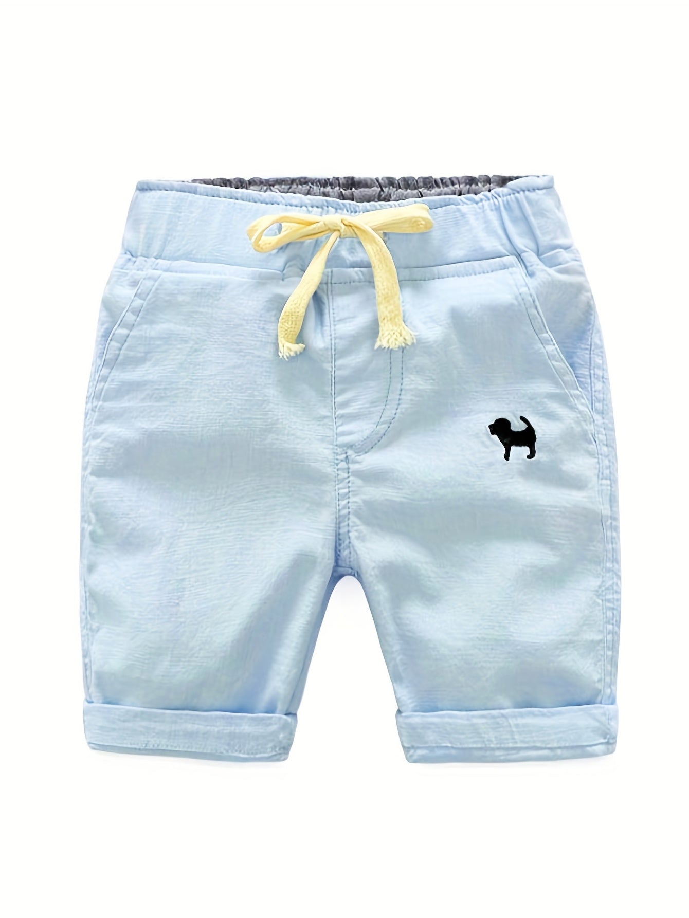 Boys' Summer Beach Shorts with Cartoon Embroidery - Lightweight Breathable Regular Fit Casual Swim Trunks, Non-Stretch Fabric for Poolside & Outdoor Play, Cute Shorts, Playful Design, Comfortable Fit, Perfect for Outdoor, for Outdoor, Outdoor Wear, Boys'