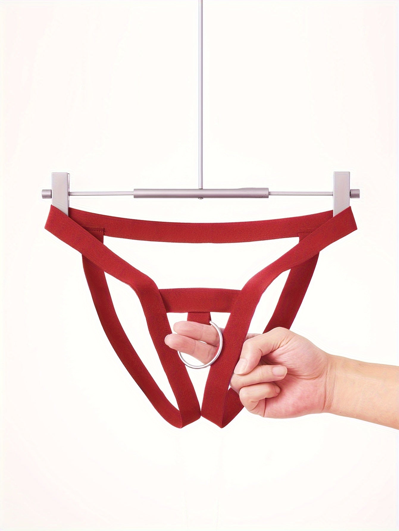 Men's Nylon Underwear Lingerie Open Hip Briefs with Straps Men's Bikini Briefs O-Ring Crotchless Thong