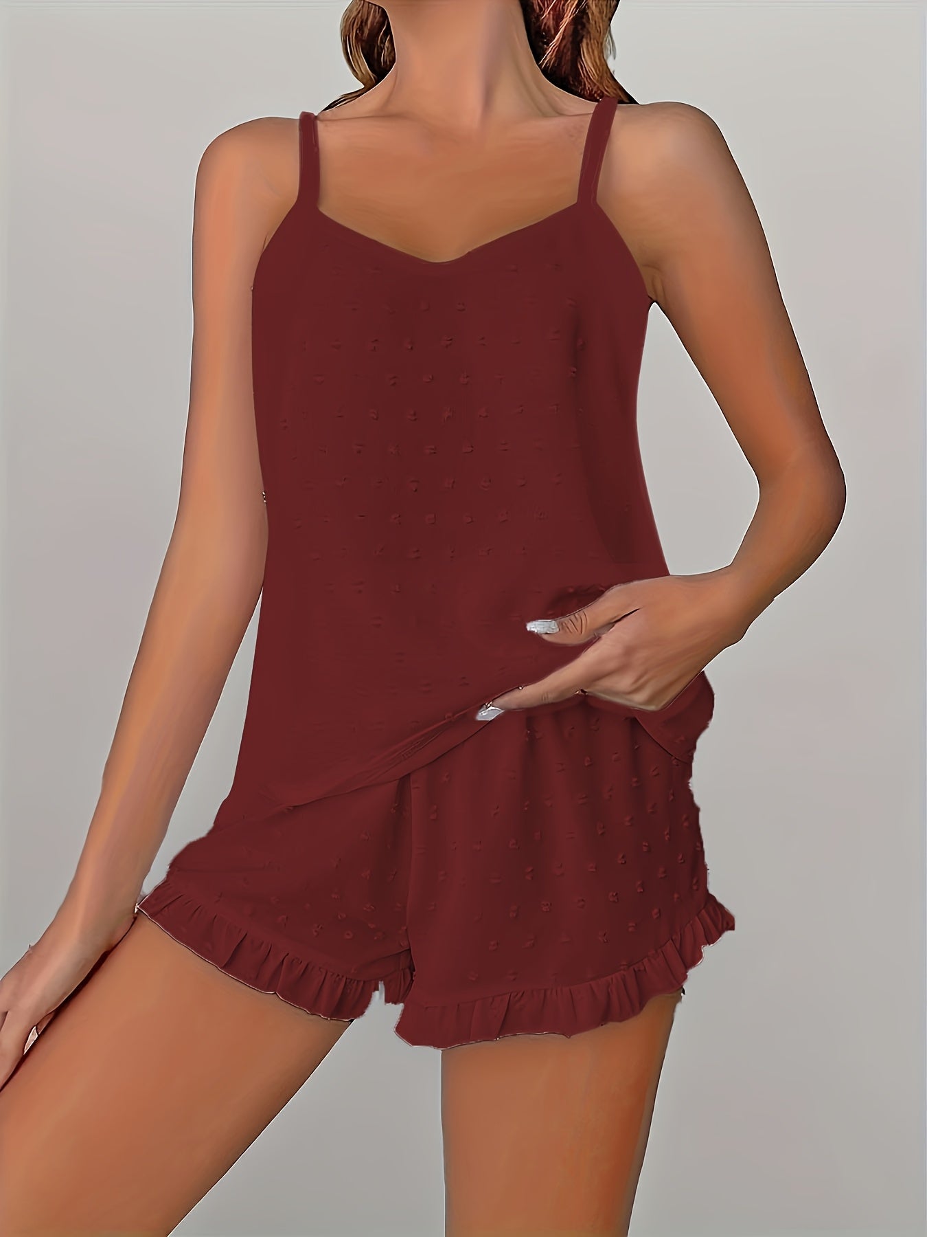 Women'S Black Off-Shoulder Pajama Set - Comfortable, Casual Style with Ruffled Shorts, Polyester Fabric, Perfect for Spring/Summer/Fall, Relaxed Fit, Casual Wear|Ruffled Shorts|Polyester Fabric