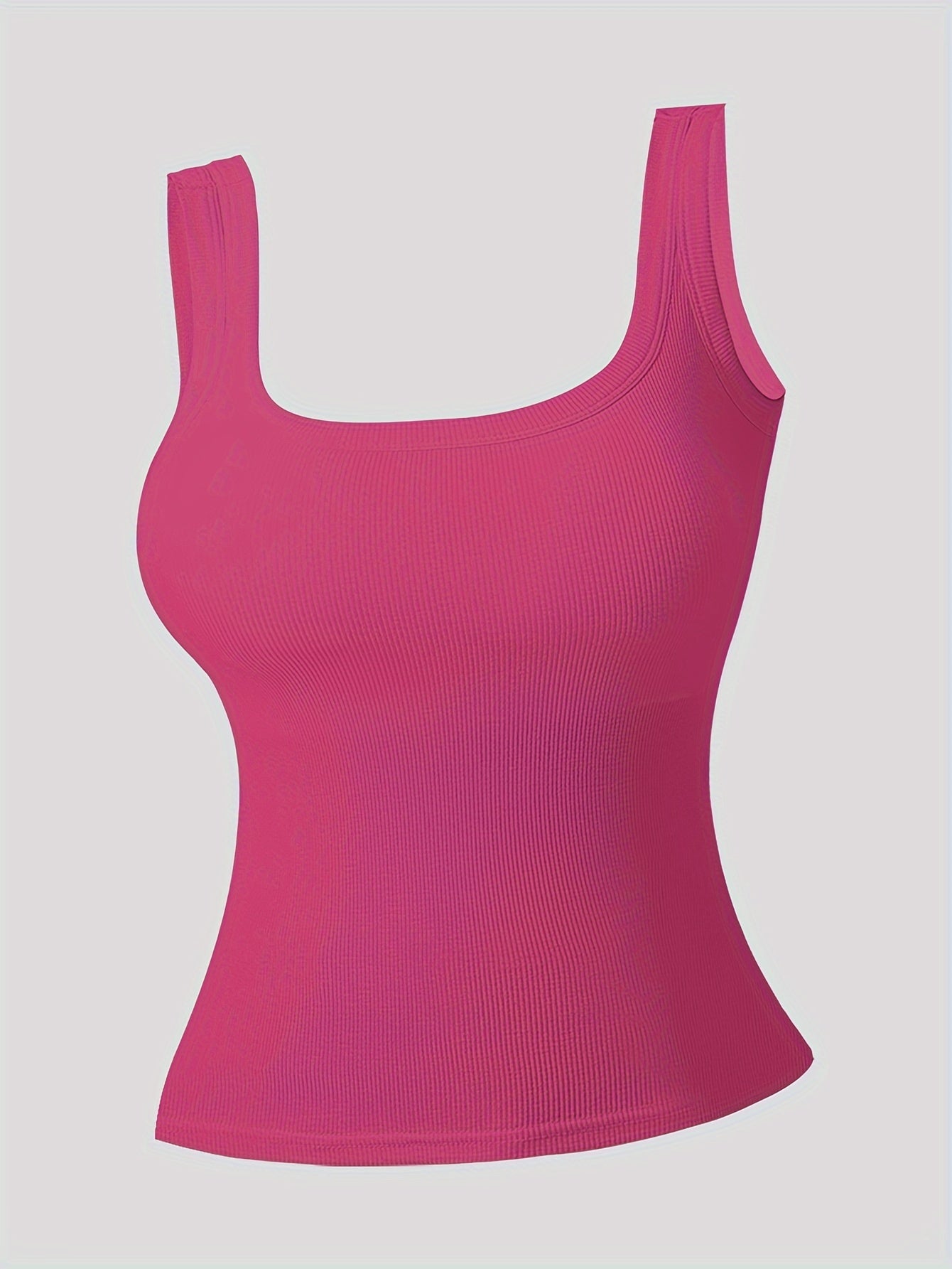 Simple Solid Square Neck Tank Top, All-match Ribbed Vest Top With Removable Chest Pad, Women's Lingerie & Underwear