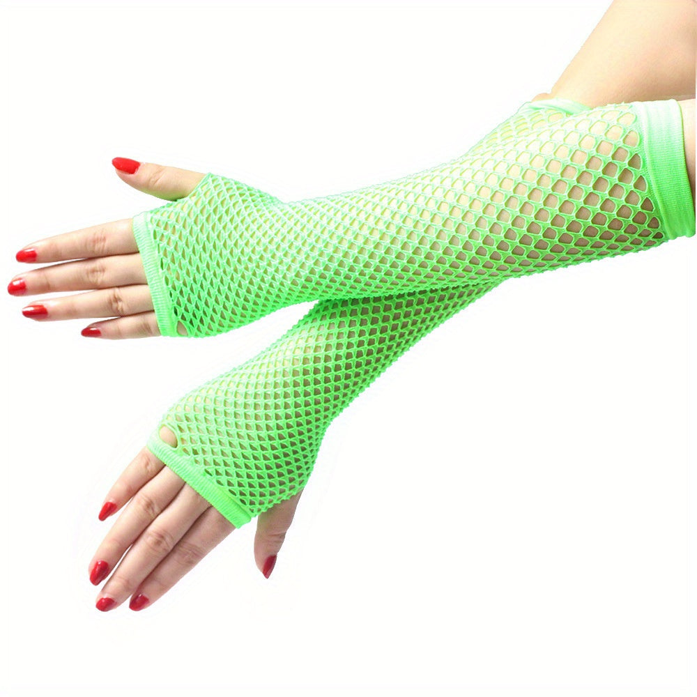 1pair Girl Fingerless Mesh Gloves Black Fishnet Lace Gloves For Women Cosplay Dance, Halloween