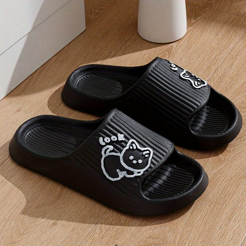 Cute Cat Pattern Slides, Casual Open Toe Soft Sole Shoes, Comfortable Indoor Home Slides