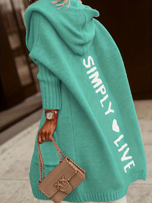 Elegant Mint Green Cardigan for Women - Sleeveless Open Front with "Simply Love" Lettering, Collarless, High Stretch Fabric, Front Pockets, and Coa