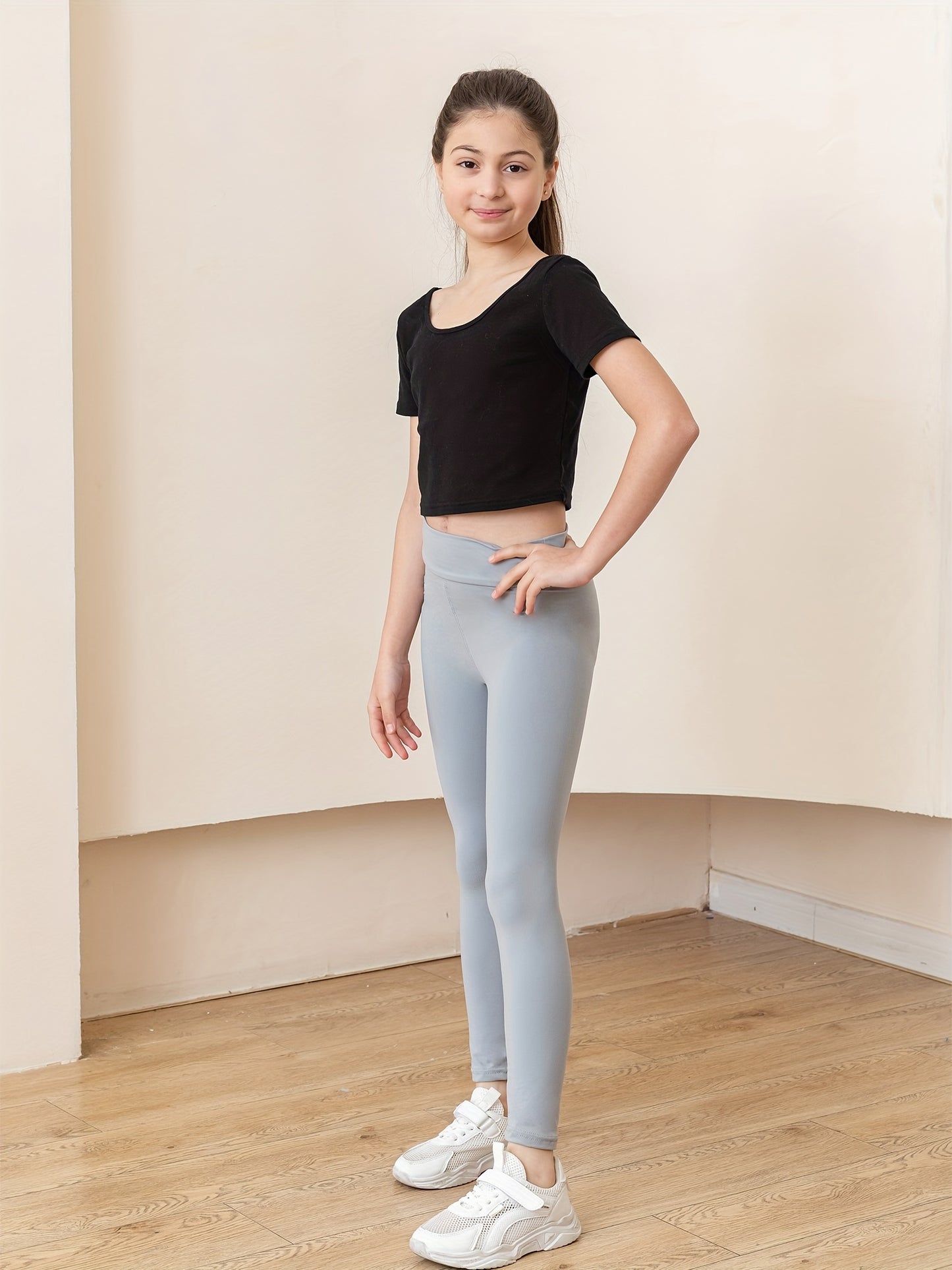 SOFTMILK Girls' High-Waisted Stretchy Leggings - Super Soft, High Elasticity, Solid Black, Tight-Fit Sports Pants for All Seasons, Perfect for Casual or Active Wear, Allseason Leggings | Minimalist Style | Highelasticity Fabric, High Waisted Leggings