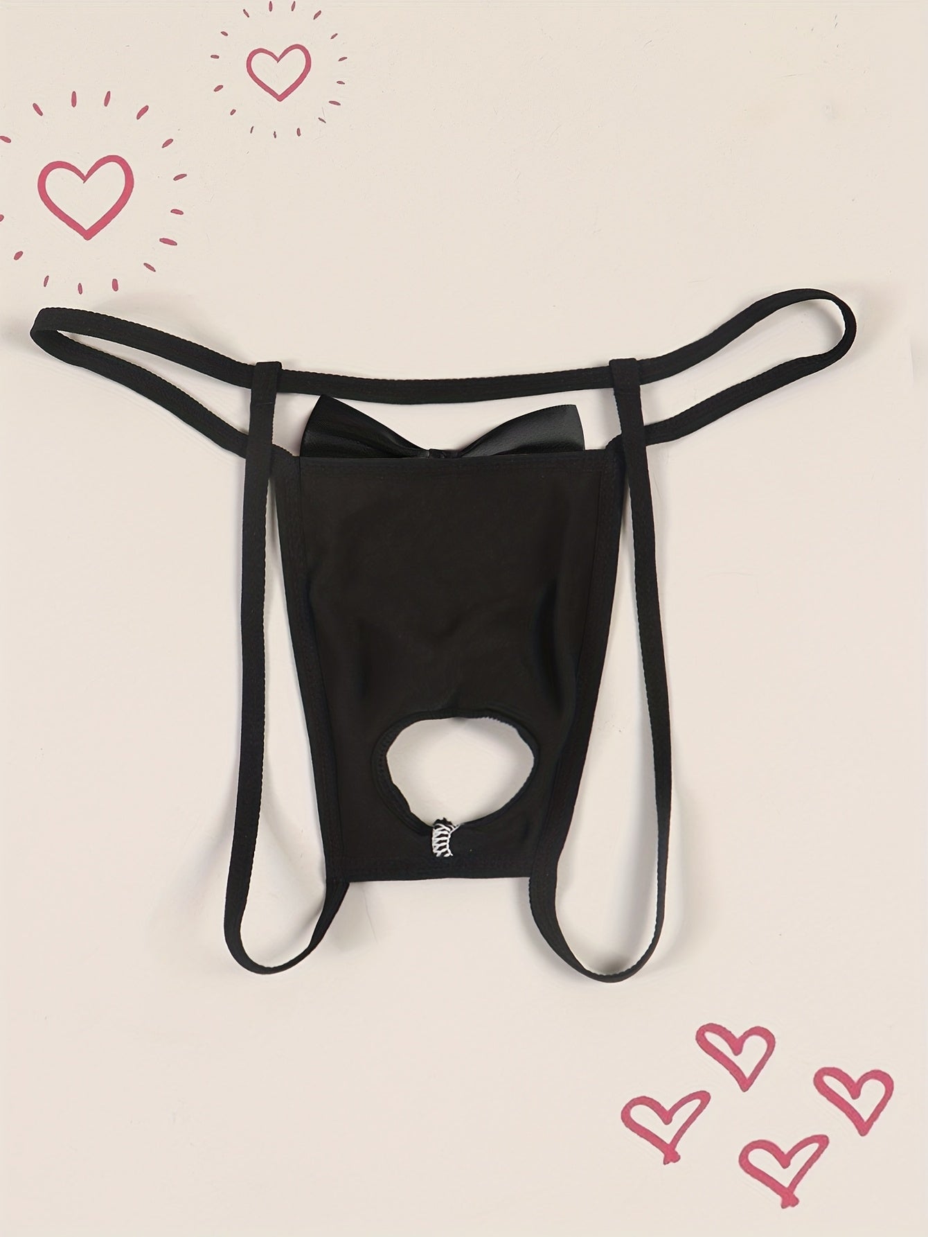Men'S Sexy Black Thong with Front Cut-Out And Bow Detail, "ONLY FOR MY WIFE" Red Rose Print, Comfortable Breathable Fabric, Medium Stretch, Skinny Fit, Ideal Valentine'S Day Gift