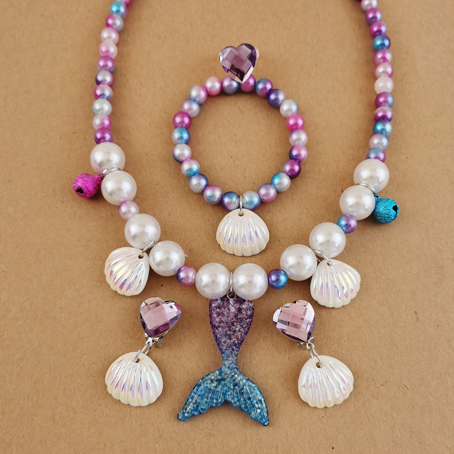 Mermaid Necklace Bracelet Set Mermaid Jewelry Kit Included Shell Necklace Bracelet Ring Earrings for Mermaid Party Costume Jewelry Supplies
