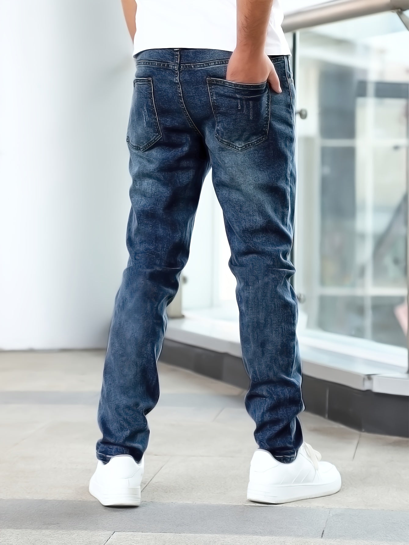 Men'S Slim-Fit Stretch Denim Jeans - Light Blue, Casual Style, All-Season Comfort, Regular Fit, Solid Color, Washed Finish, Perfect for Teens, Teenage Fashion|Casual Style Jeans|Woven Denim
