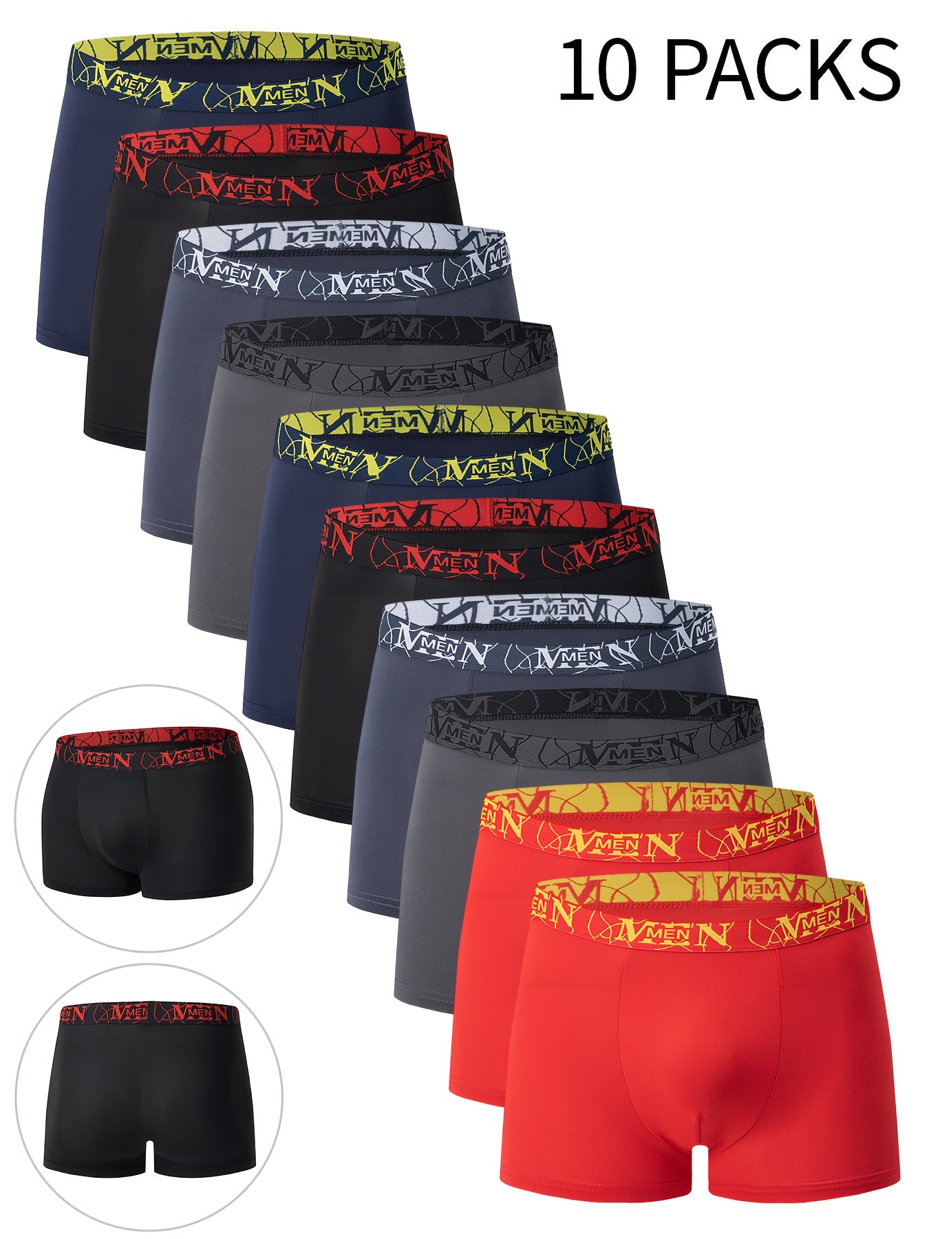 10-Pack Men'S Boxer Briefs - Breathable Stretch Comfort Fit, Solid Color Underwear for Gym, Casual & Casual Attire - Durable & Easy-Care Design, Gym Underwear, Simple Style, Smooth Texture, Multipack Underwear, Active Lifestyle, Men Boxer Short Multipack,