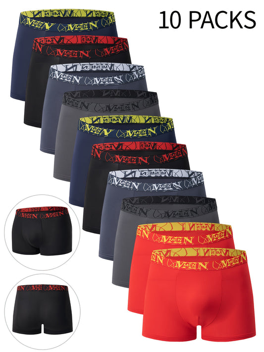 10-Pack Men'S Boxer Briefs - Breathable Stretch Comfort Fit, Solid Color Underwear for Gym, Casual & Casual Attire - Durable & Easy-Care Design, Gym Underwear, Simple Style, Smooth Texture, Multipack Underwear, Active Lifestyle, Men Boxer Short Multipack,