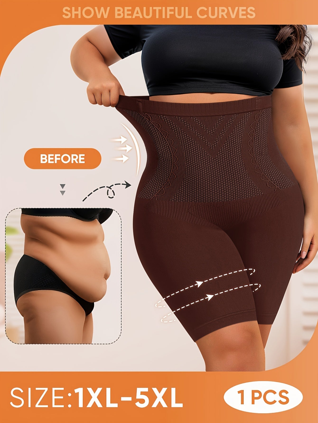 1-Pack MIOTAN Women's Plus Size High-Waisted Seamless Tummy Control Butt-Lifting Briefs - 11XL-5XL, Breathable Mesh Panels, Tummy Control & Body Contouring, Plus Size Shapewear Shorts Underwear, Tummy Control Shapewear, Body Contouring Underwear, Fourway