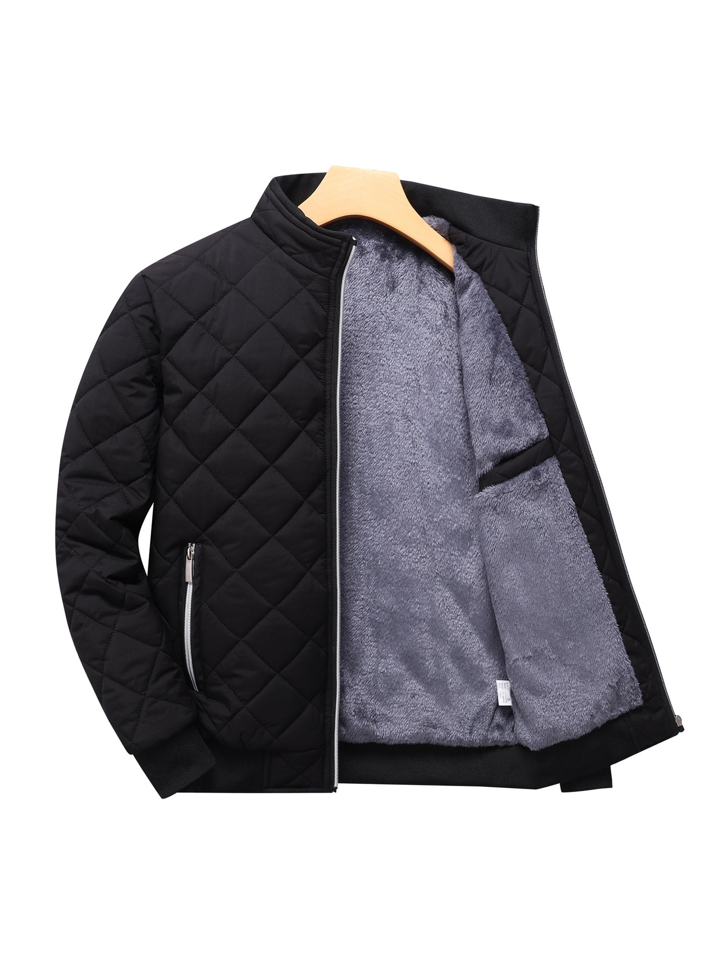 Men's Quilted Fleece-Lined Winter Jacket - Dark Green, Warm & Stylish Zip-Up with Pockets, Casual Loose Fit for Everyday Cold Weather, Winter Clothes