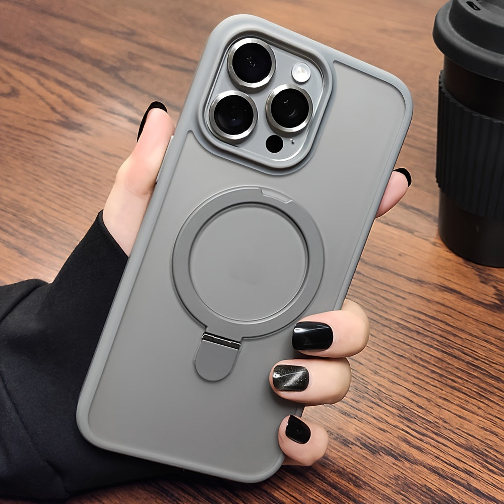 Luxury Magnetic Holder Armor Shockproof Wireless Charging Phone Case, For iPhone 11/12/13/14/15/16 Pro Max Plus Shockproof Hard PC Back Cover