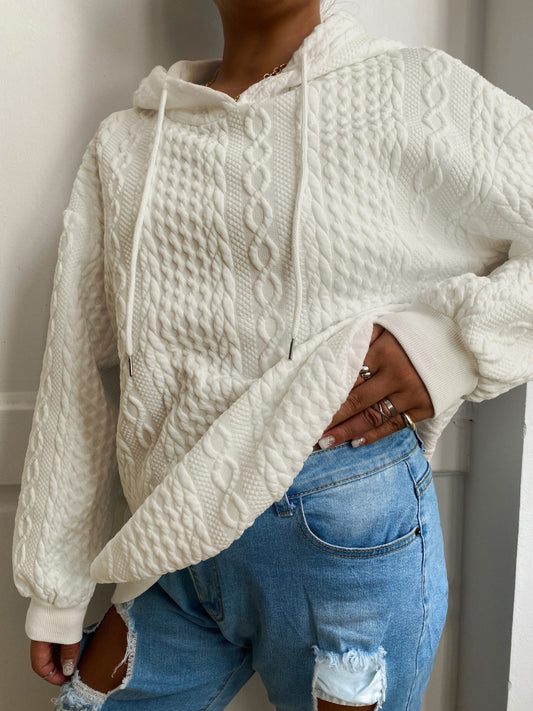Women's Casual Lounge Top, Plus Size Solid Textured Long Sleeve Drawstring Home Wear Hoodie