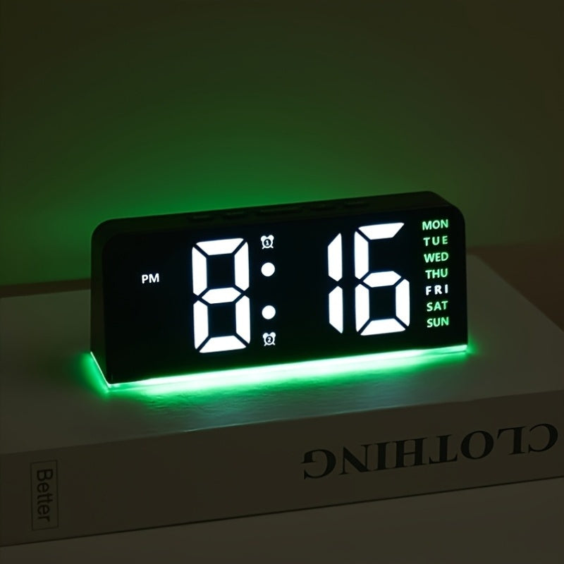 [Compact Size] Innovative LED Digital Alarm Clock with Atmosphere Light & Date Display - USB Powered, Adjustable Brightness, Flat Crown Shape, Multi-Functional Home Decor Cloc
