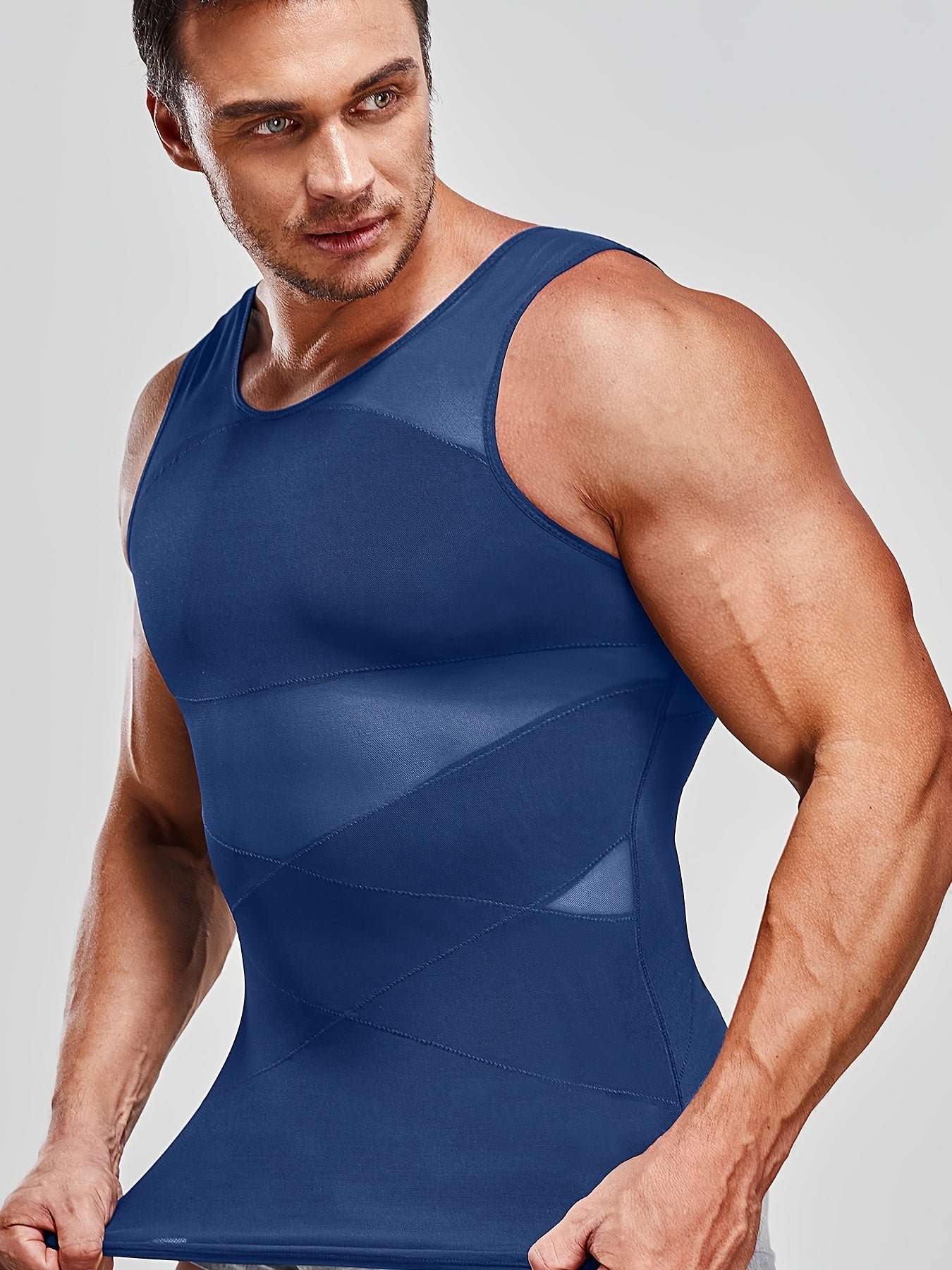 SCARBORO Men's Compression Shirt For Body Shaper Slimming Vest Tight Tummy Underwear Tank Top