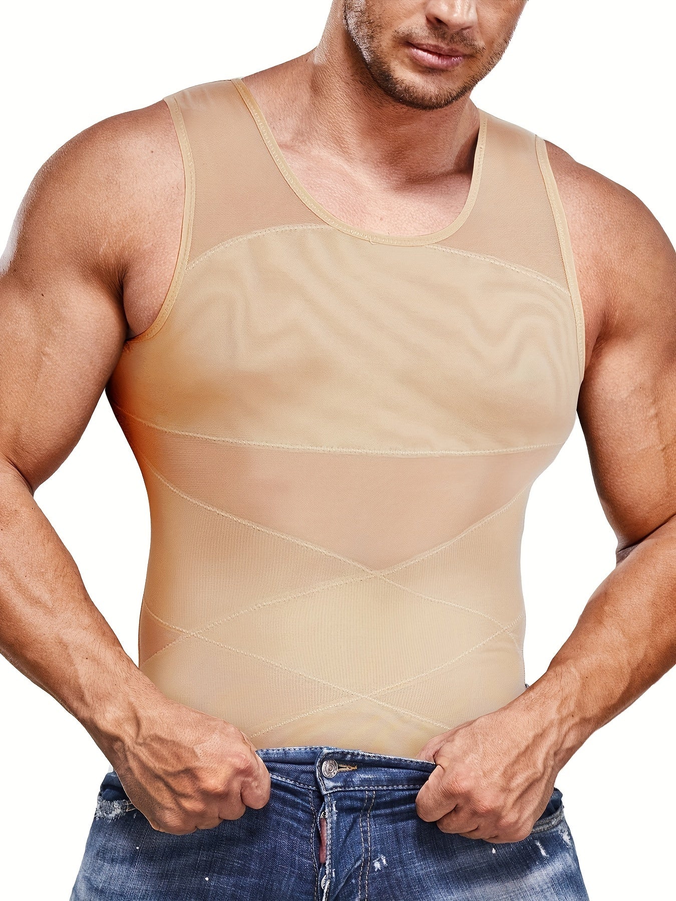 SCARBORO Men's Compression Shirt For Body Shaper Slimming Vest Tight Tummy Underwear Tank Top