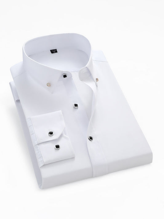 Men's Classic Solid Color Short Sleeve Button-Up Shirt - Breathable Non-Stretch Fabric, Regular Fit Lapel Collar for Business Casual, Office & Formal Events - All-Season Versatile Top, Business Casual Attire | Classic Buttonup Shirt | Polished Appearance