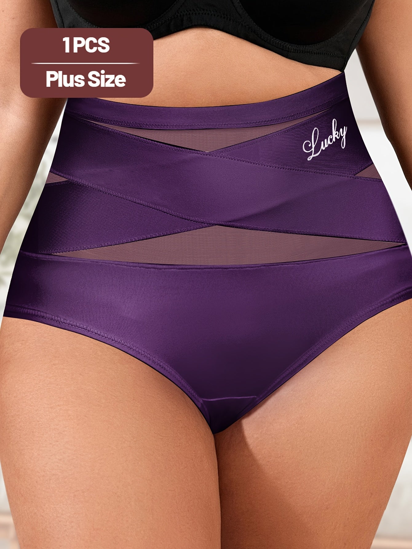 Plus Size High-Waisted Shaping Women'S Underwear Made of Breathable Mesh, Featuring Cross-Body Control, Seamless, Triangular Design for Body Sculpting And Lifting.