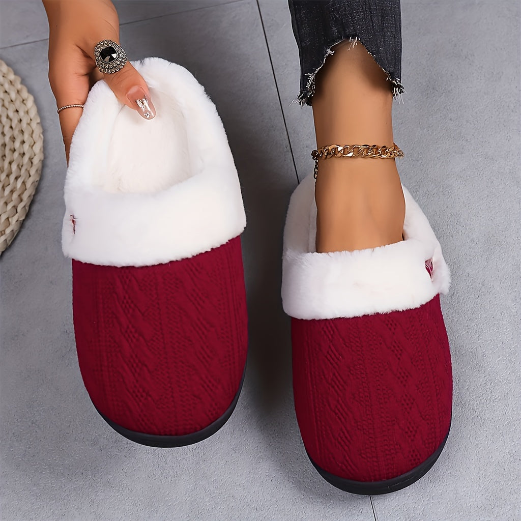 Solid Color Slippers, Casual Slip On Plush Lined Shoes, Comfortable Indoor Home Slippers