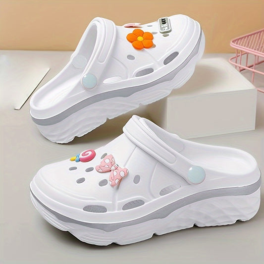 Women's Lightweight Pink with Floral & Bow Charms - Sweet Style, Breathable EVA Material, Comfortable All-Season Footwear