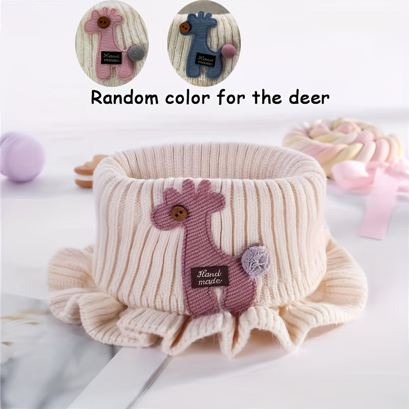 Youngsters' Winter Knitted Bibs - Windproof Warm Ruffled Collar with Cute Cartoon Animal Applique, Soft Multicolor Options for Boys & Girls, Hand Wash/Dry Clean, Mealtime Apparel