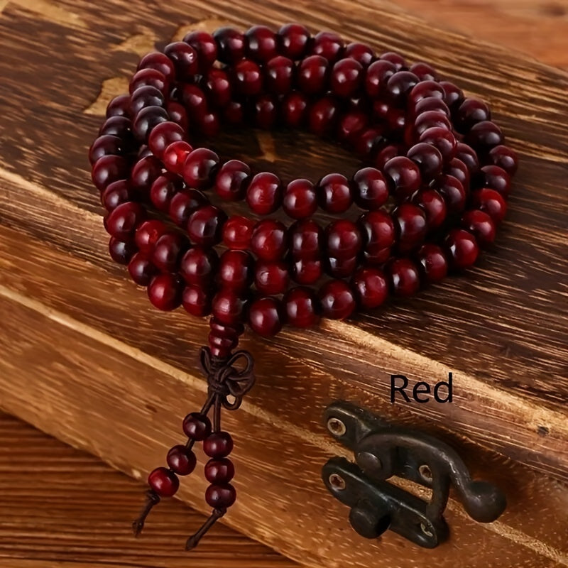 1/2pcs 108 Beads 8mm/0.31'' Natural Sandalwood Character Wood Prayer Beaded Knot Black Ebony Bracelets Bangles for Men Wooden Jewelry