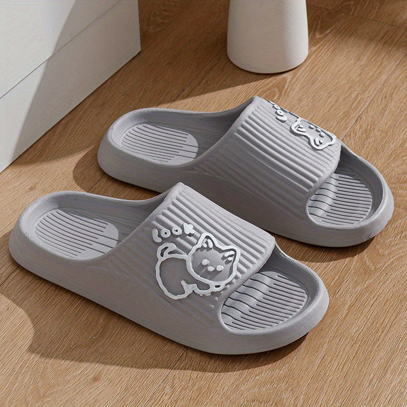Cute Cat Pattern Slides, Casual Open Toe Soft Sole Shoes, Comfortable Indoor Home Slides