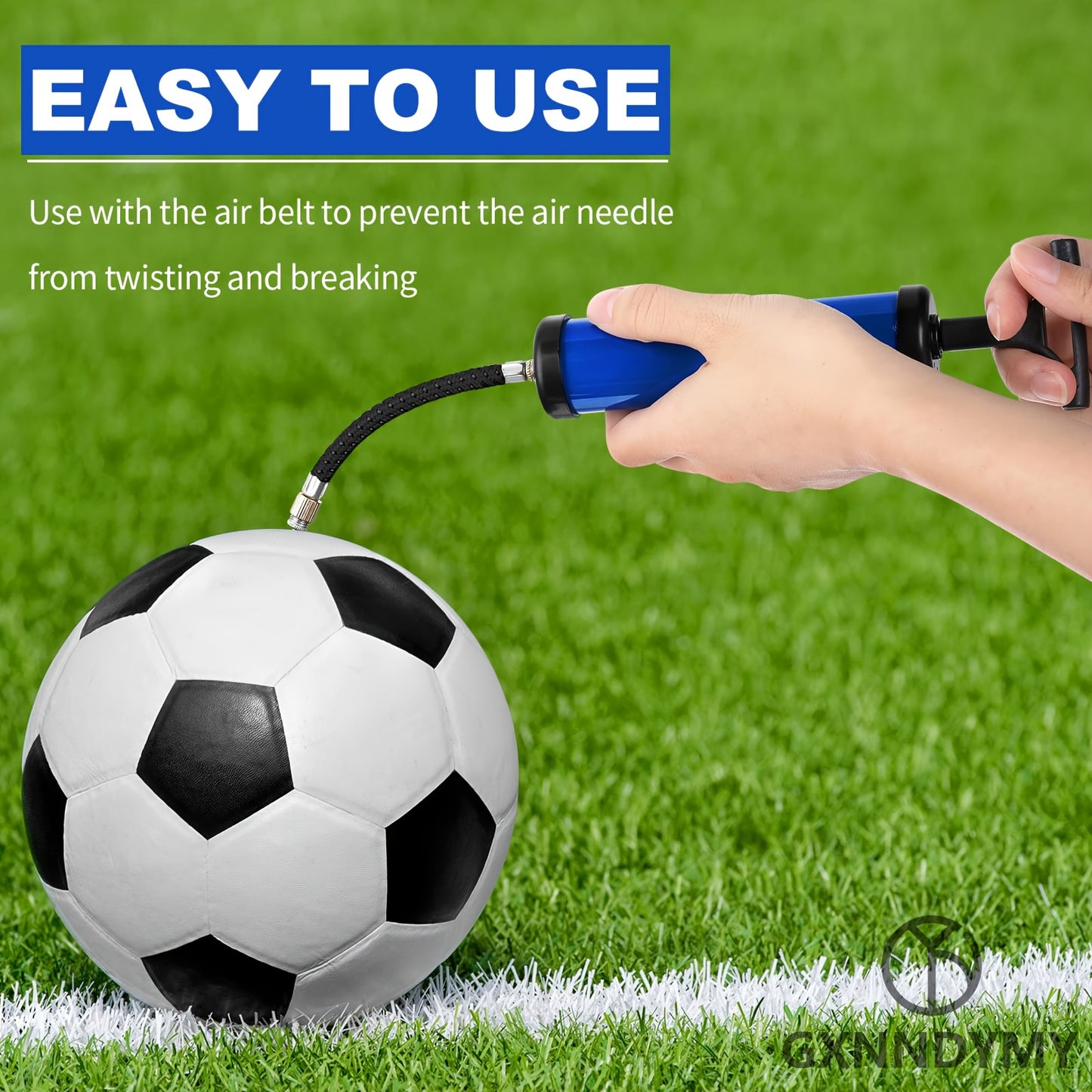 Portable Manual Air Pump Kit, PVC Ball Pump Inflator with Needle, Nozzle, Extension Hose for Soccer Basketball Football Volleyball Water Polo Rugby Exercise Sports Ball Balloon Swim Inflatables, Blue, Without Battery