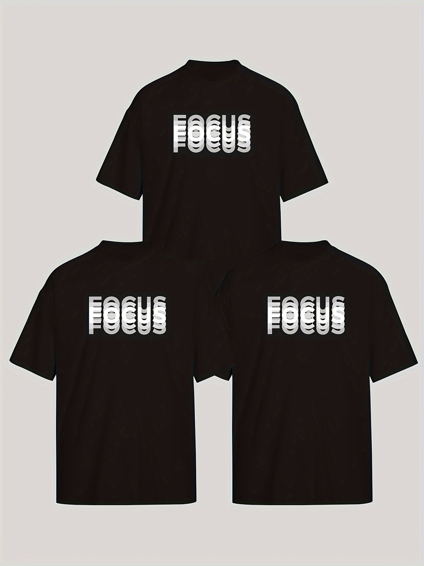 Unisex Trendy Letter Print Crew Neck T-Shirt, A Must-Have for Style Enthusiasts! Gradient FOCUS Design, Ultra Stylish & Streetwear-Inspired! Minimalist yet Versatile!
