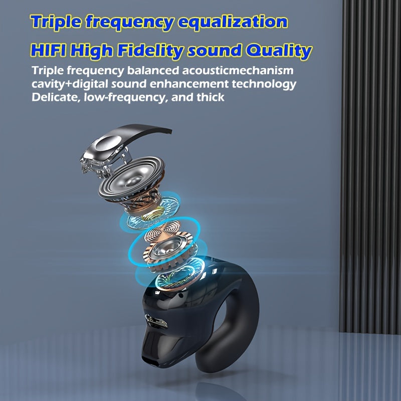New Clip-On Earphones: Mini Wireless Earbuds with Long Battery Life.Universal Phone Control, And Voice Noise Cancellation - Suitable Forexercise And Compatible with All Smartphones-Single Earphone