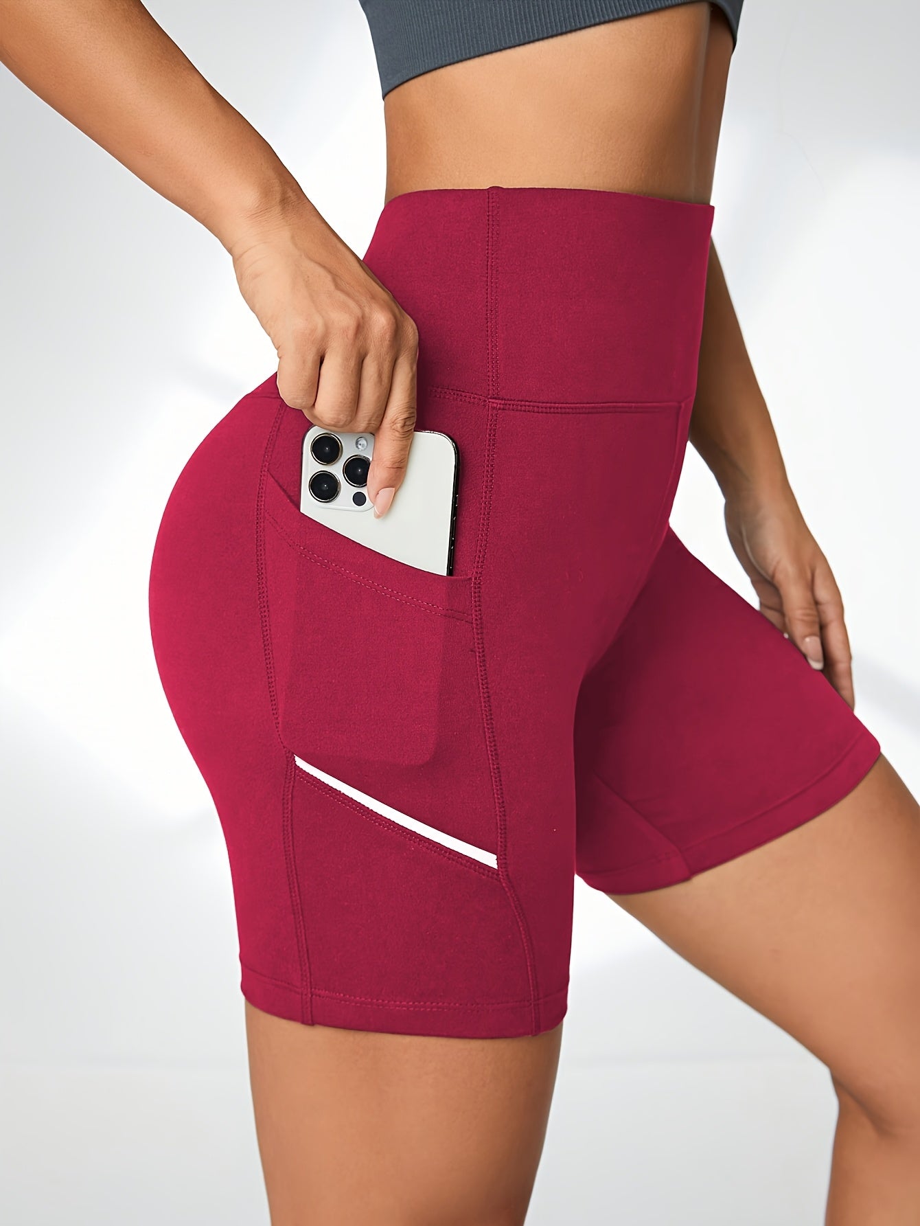Women's High Waist Athletic Compression Shorts With Pockets, Slim Fit, Quick Dry, Yoga Workout Running Shorts