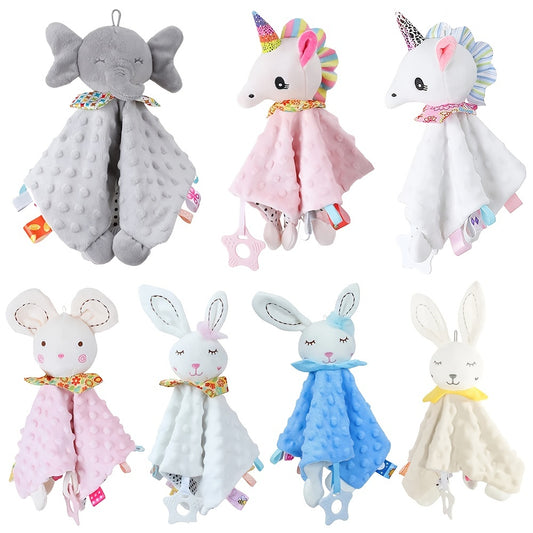 Soft Soothing Towel Baby Toys - Plush Cuddly Newborn Stuffed Animals with Pastel Colors (Pink, Blue, Grey, White) - Gender-Neutral Decor, Bedtime Companion & Sensory for Boys & Girls - Ideal Christmas, Halloween, Thanksgiving Gifts - Elephant,, Rabbit Des