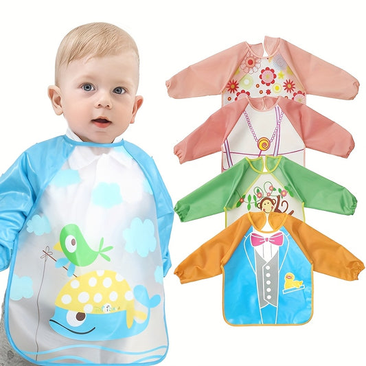 6-72 Month Long Sleeve Bibs for Baby - Vibrant Animal & Cartoon Designs, Machine Washable Polyester, Ideal for Messy Meals & Playtime, Playtime Essentials | Vibrant Bib Designs | Durable Polyester