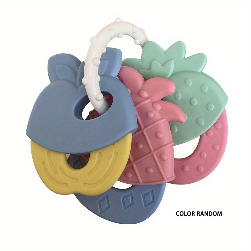 Silicone Baby Teether Toys - Fruit-Shaped Teething Keys with Handles, Soft Non-Toxic Infant Teether Set for Boys & Girls, Hand Wash Only, Red, Teething Toys, Playful Design, Safe Infant Toy