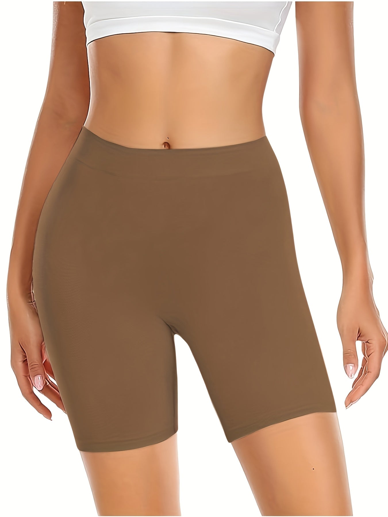 Women's Plus Simple Shapewear Shorts, Plus Size Solid Tummy Control Butt Lifting Thigh Slimming Boyshorts