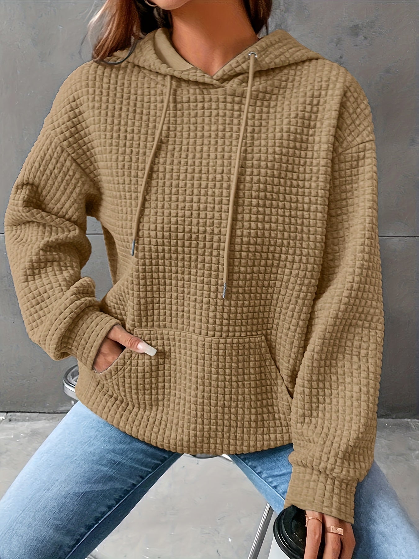 Plus Size - Women'S Plus Size Bright Orange Cable Hoodie - Cozy Loose Fit Pullover with Drawstring, Casual All-Season Wear, Casual Wear Hoodie | Cable Hoodie | Construction, Sweater Hoodie