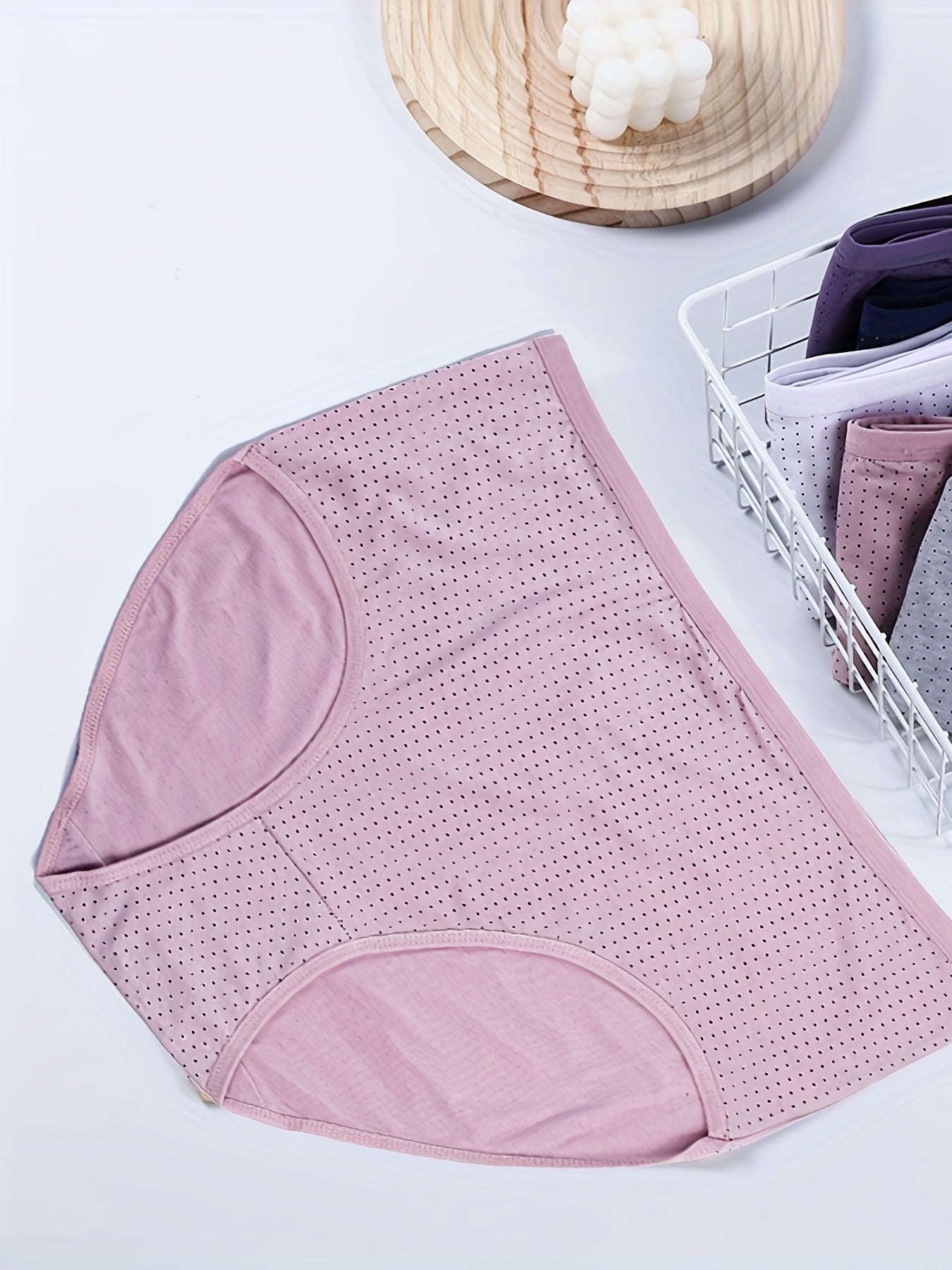 4 Pack Plus Size Simple Underwear Set, Women's Plus Pin Print Medium Stretch Underwear Four Piece Set
