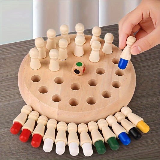 FHZUG Educational Wooden Memory Matching Game - Chess Board with Colorful Pegs, Fun & Engaging Puzzle for Youngsters & Adults, Perfect for Holidays & Gifts, Enhances Memory Skills, Random Colors, Chess Accessories, Gift Item, Classic Design, Durable Const