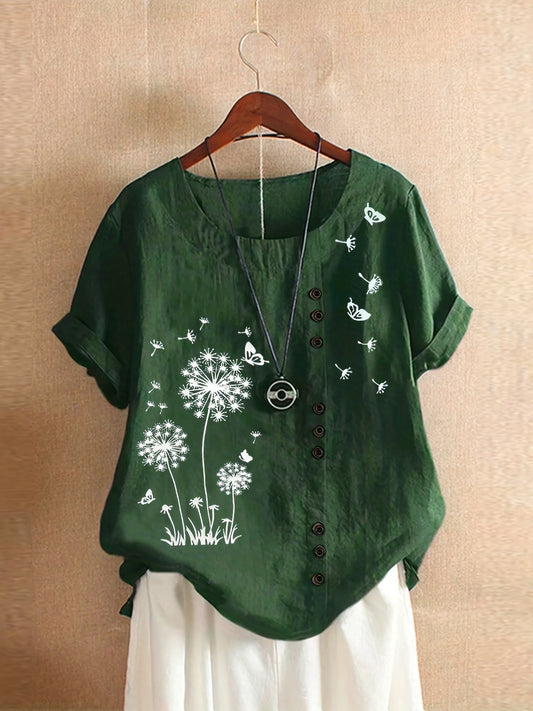 Plus Size, Plus Size Shirt New Casual Loose Printed Short Sleeve Pullover Women's Top, Accessories Not Included