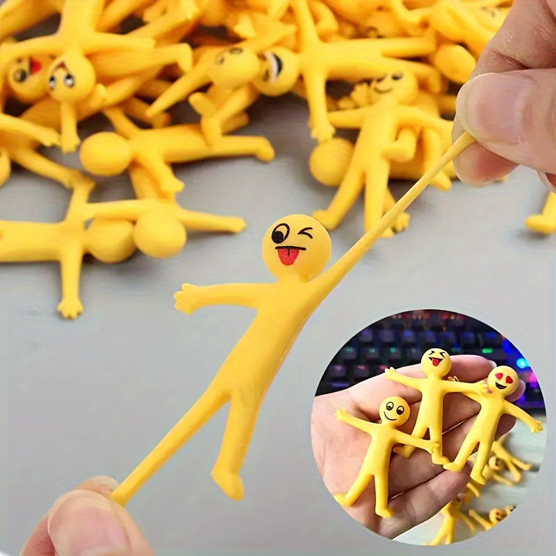25pcs Stretchable Yellow Figure Toys - Cheerful Face Designs, Soft Rubber, Foldable for Christmas and Party Decorations, Party Decoration | Cheerful Design | Stretchable Material