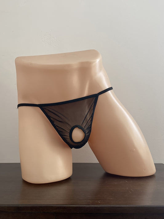 Men's Erotic Hollow Design Free Release Double Thong Hollow Transparent Hole Briefs Stretch See Through Flirting Mesh T Pants Thongs