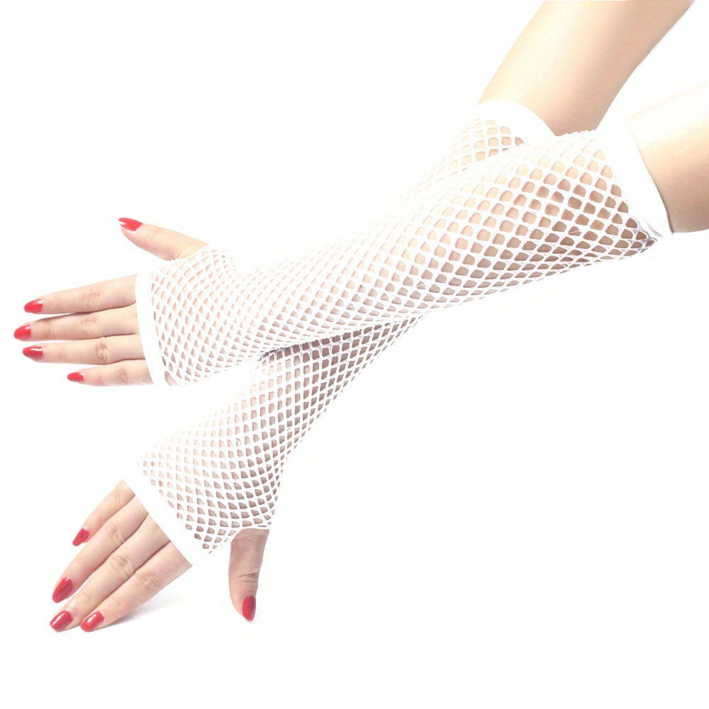 1pair Girl Fingerless Mesh Gloves Black Fishnet Lace Gloves For Women Cosplay Dance, Halloween