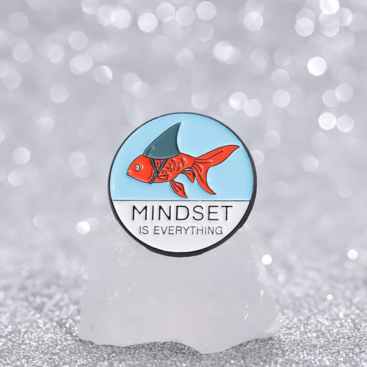 1pc Goldfish Shark Enamel Pin, MINDSET IS EVERYTHING Brooch, Lapel Badges Animal Jewelry Gift For Friends