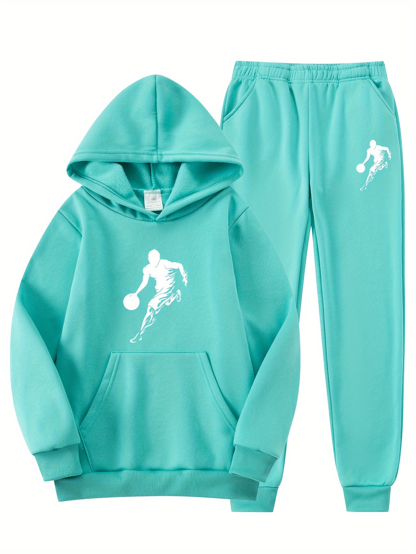 2pcs Boy's Basketball Player Print Hooded Outfit, Hoodie & Pants Set, Boys Clothes For Daily & Outdoor Wear, As Gift