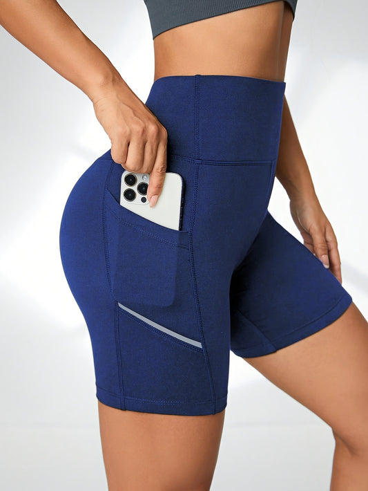 Women's High Waist Athletic Compression Shorts With Pockets, Slim Fit, Quick Dry, Yoga Workout Running Shorts